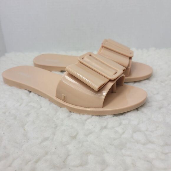 Melissa Babe Women's Slide Sandals Size 6 Pink Open Toe Bow Accent Slip On Shoe - Picture 1 of 9
